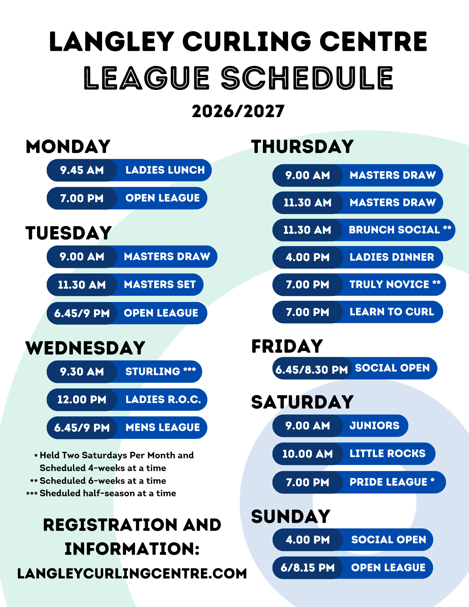 2023-2024 Langley Curling Centre League Schedule